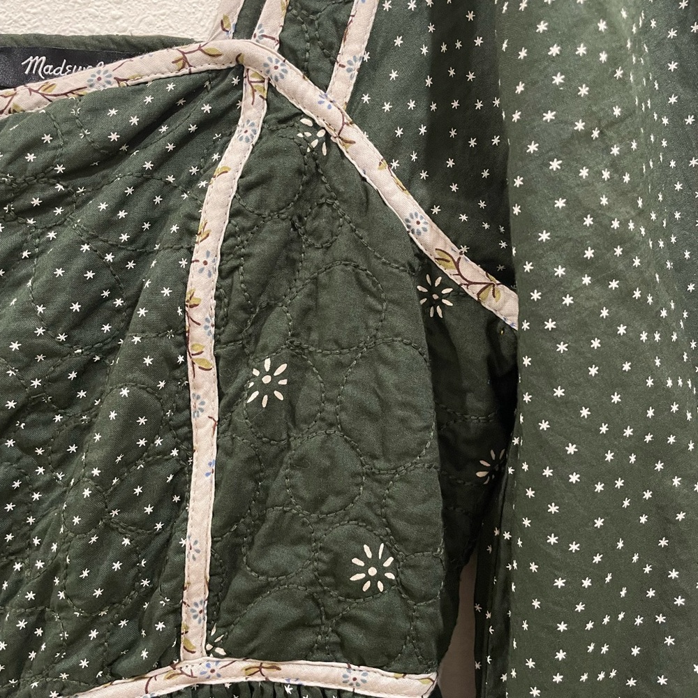 Madewell Mix Square-neck Green Quilted Floral Spring Prairie Mini Dress Size 2 - Picture 8 of 12